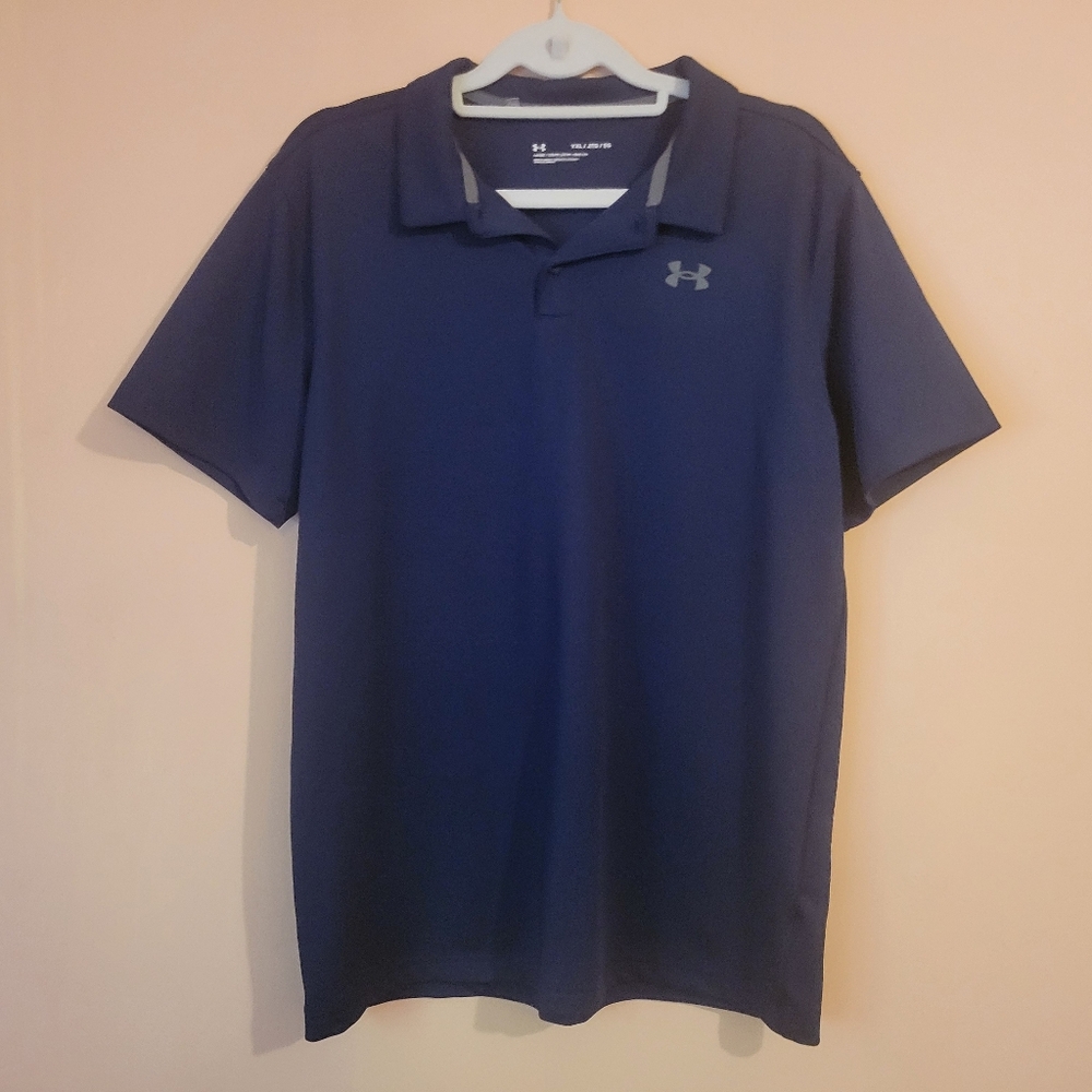 Black Friday Deal! Under Armour Navy Blue Boy's Polo Shirt Sz Youth Xl EUC